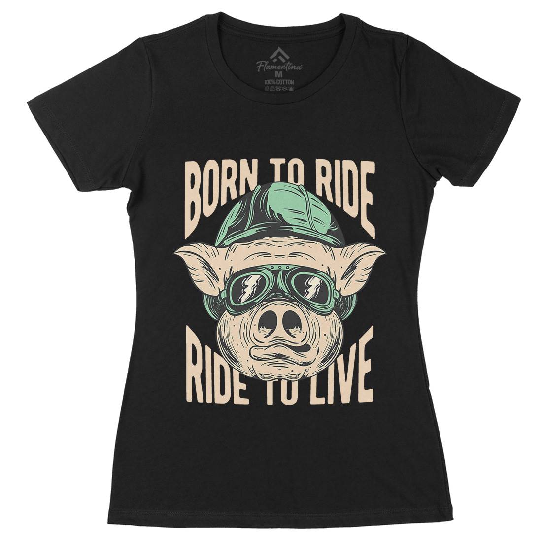 Biker Pig Womens Organic Crew Neck T-Shirt Motorcycles C877