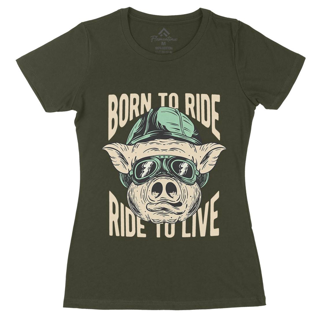 Biker Pig Womens Organic Crew Neck T-Shirt Motorcycles C877