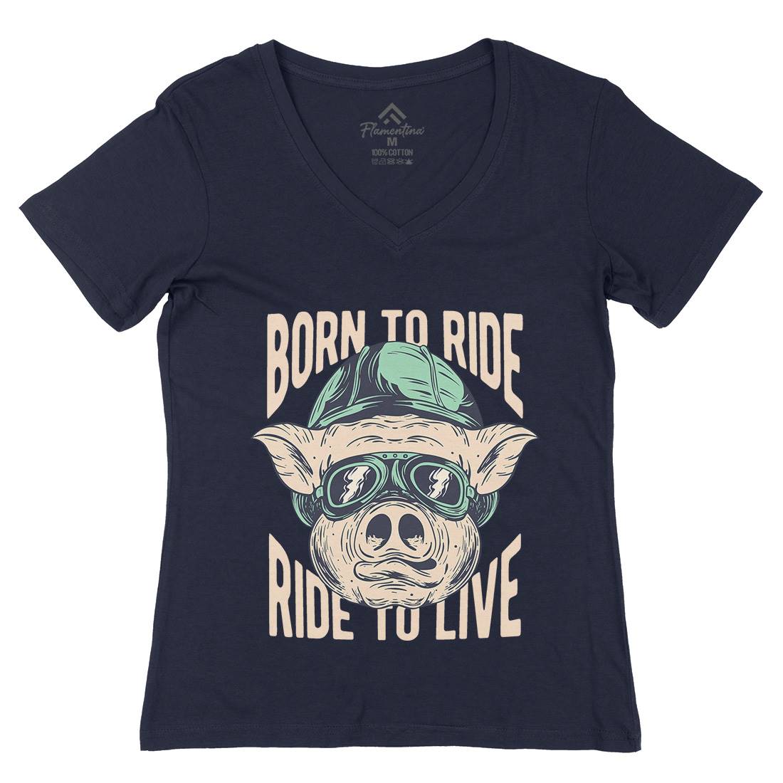 Biker Pig Womens Organic V-Neck T-Shirt Motorcycles C877