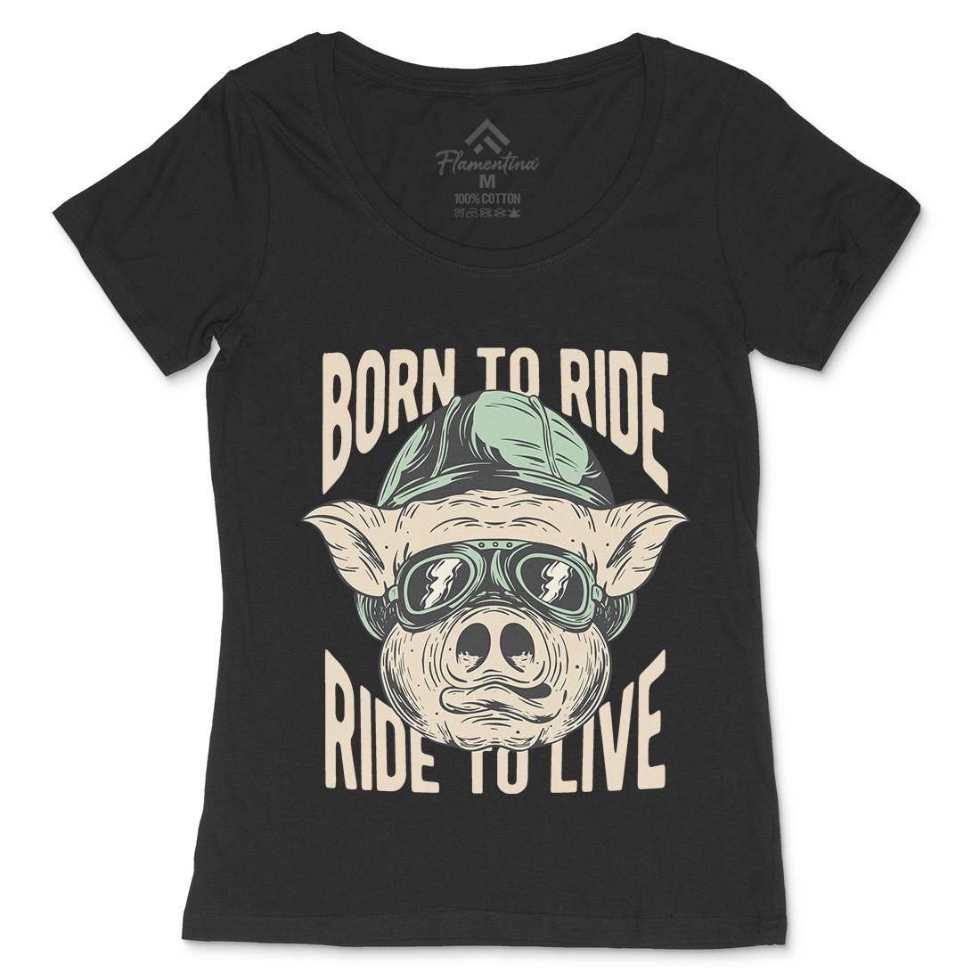 Biker Pig Womens Scoop Neck T-Shirt Motorcycles C877