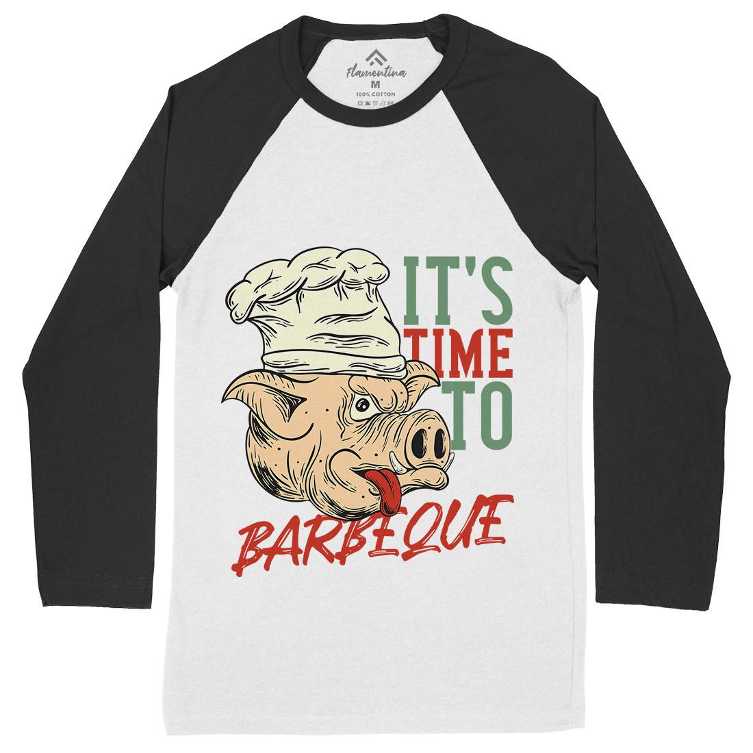 Pig Bbq Mens Long Sleeve Baseball T-Shirt Food C878