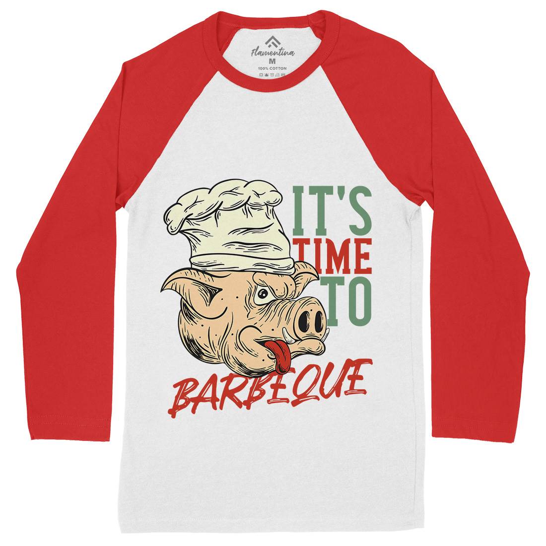 Pig Bbq Mens Long Sleeve Baseball T-Shirt Food C878