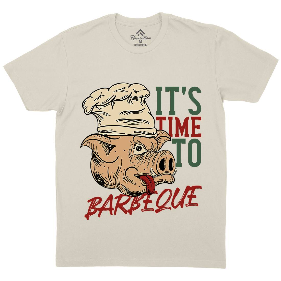 Pig Bbq Mens Organic Crew Neck T-Shirt Food C878