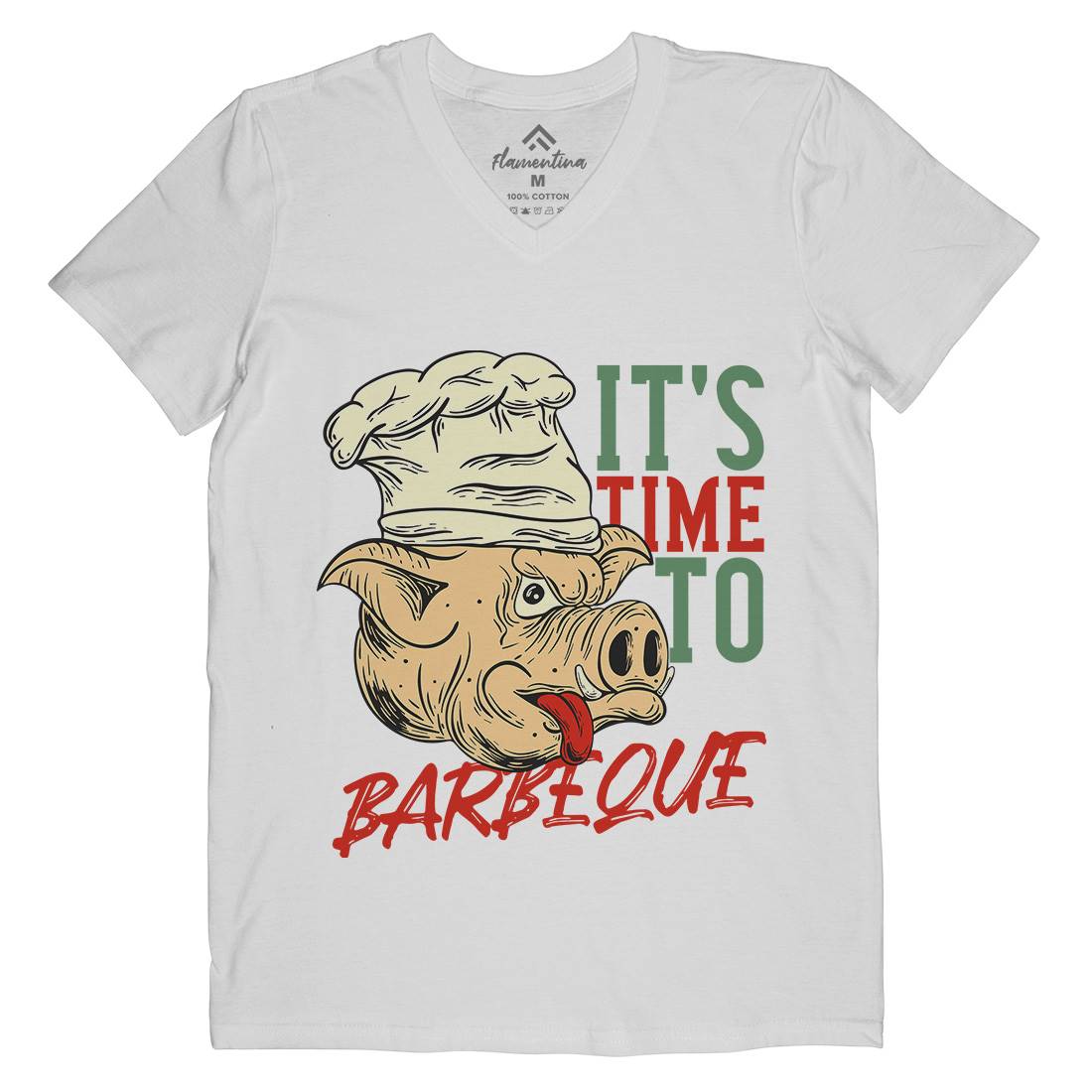 Pig Bbq Mens V-Neck T-Shirt Food C878