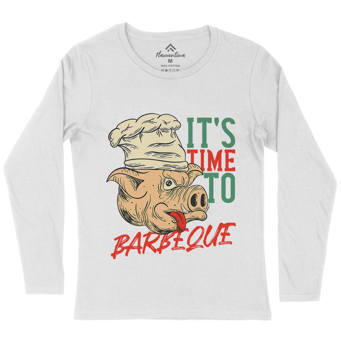 Pig Bbq Womens Long Sleeve T-Shirt Food C878