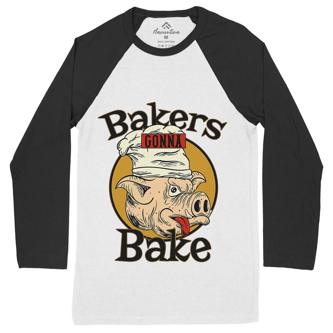 Bakers Pig Mens Long Sleeve Baseball T-Shirt Food C879