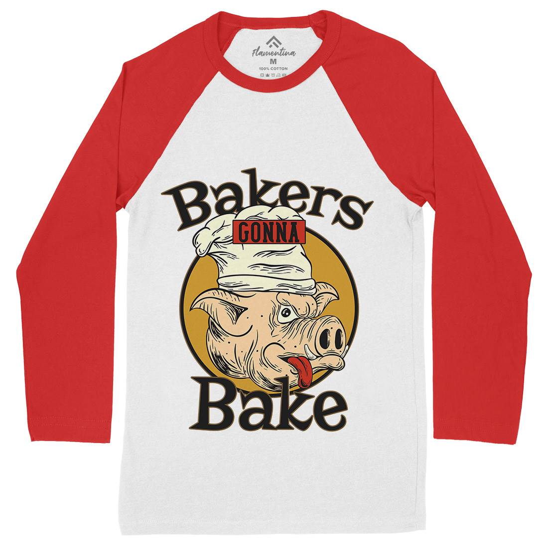 Bakers Pig Mens Long Sleeve Baseball T-Shirt Food C879