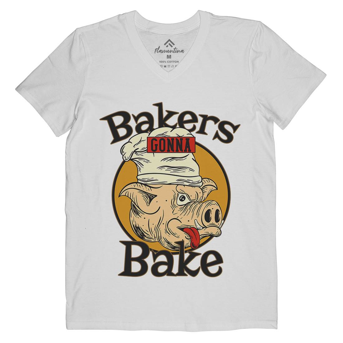 Bakers Pig Mens Organic V-Neck T-Shirt Food C879