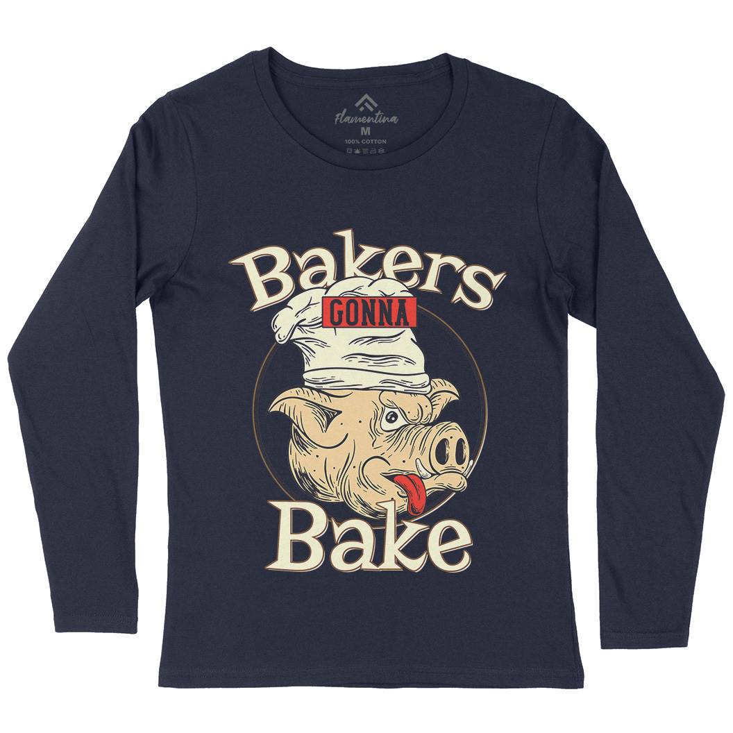 Bakers Pig Womens Long Sleeve T-Shirt Food C879