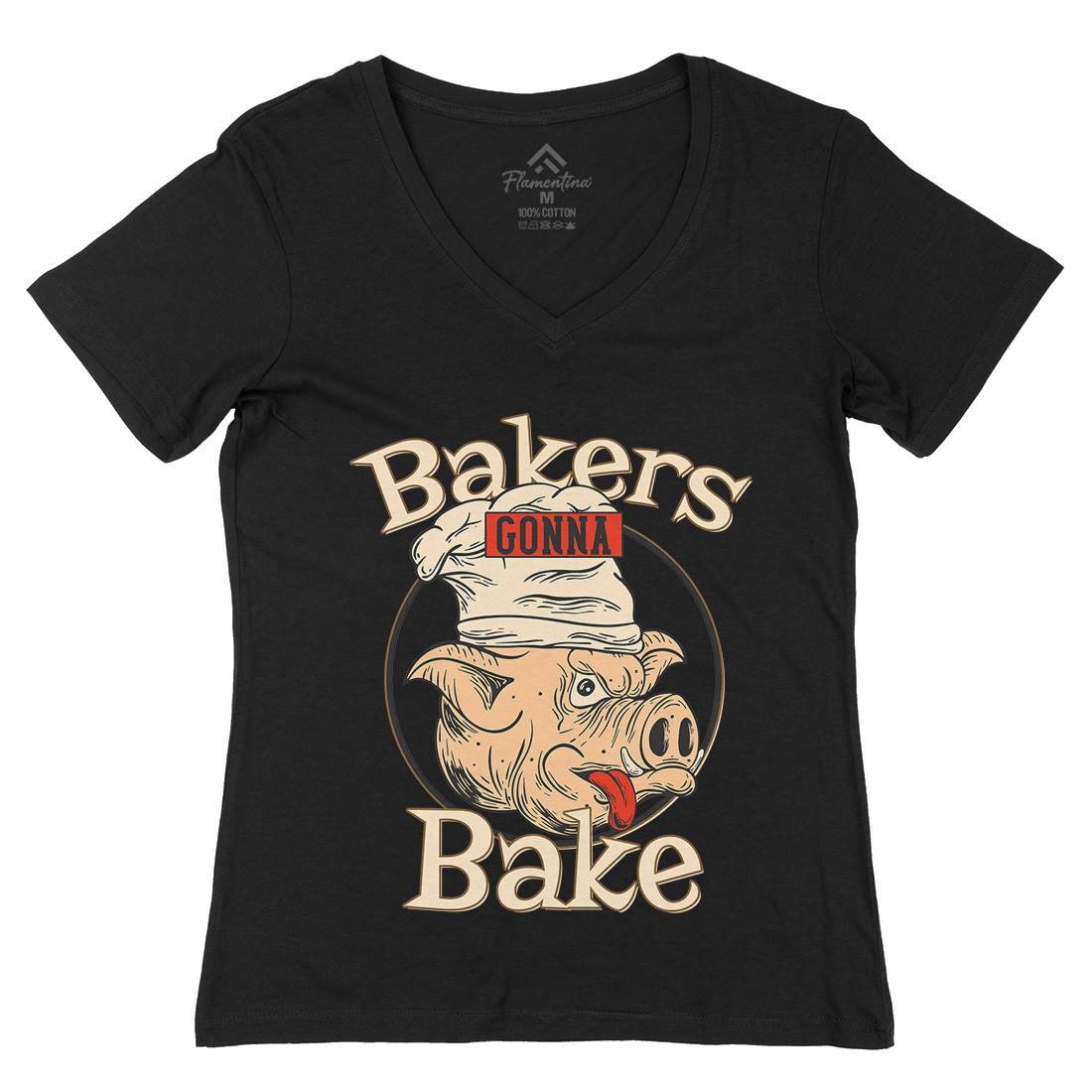 Bakers Pig Womens Organic V-Neck T-Shirt Food C879