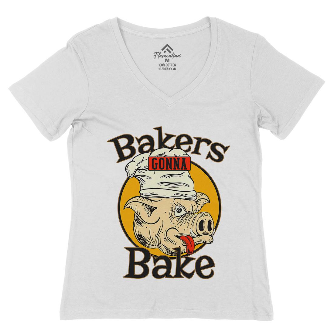 Bakers Pig Womens Organic V-Neck T-Shirt Food C879