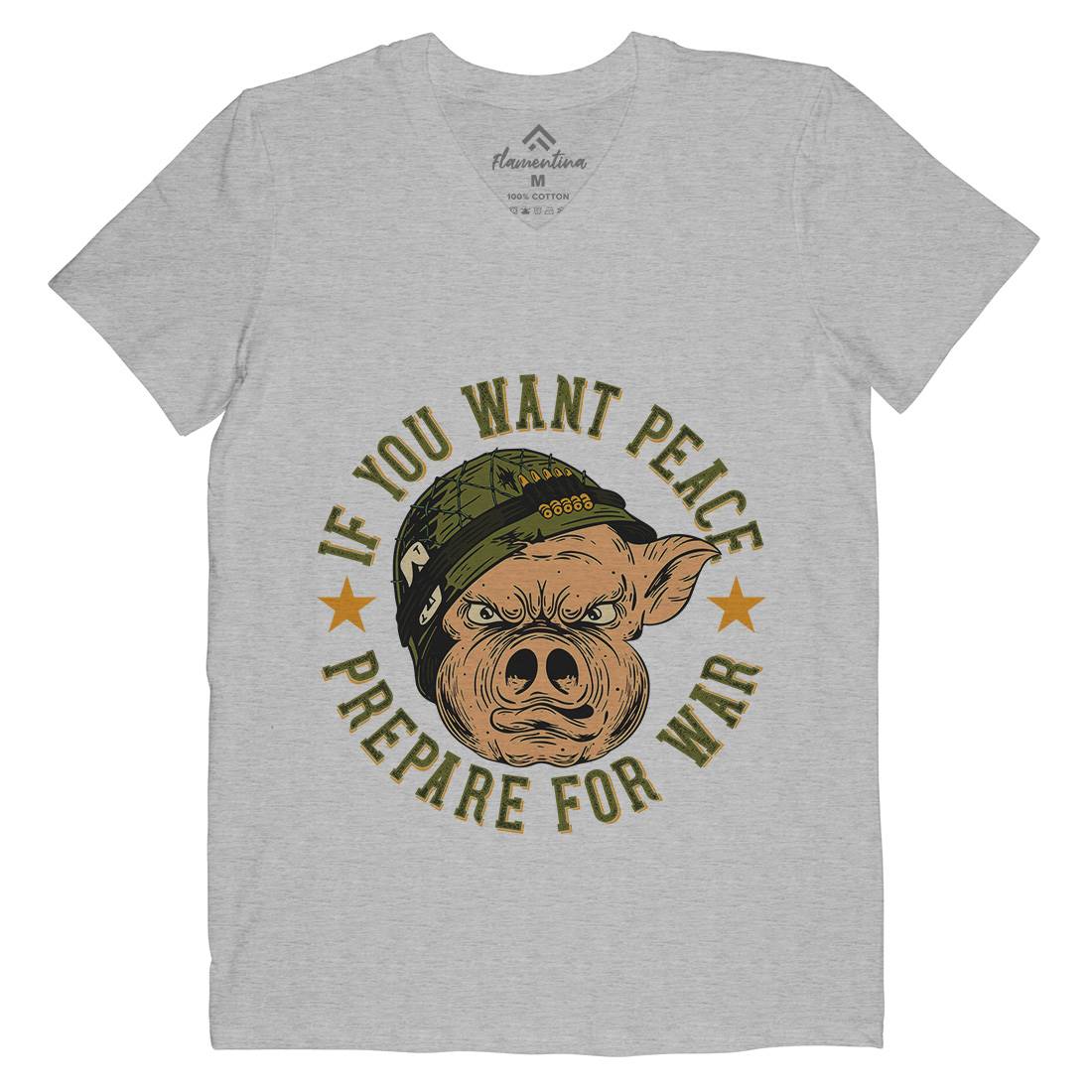 War Pig Mens Organic V-Neck T-Shirt Army C880