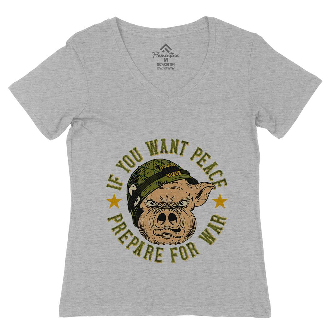 War Pig Womens Organic V-Neck T-Shirt Army C880