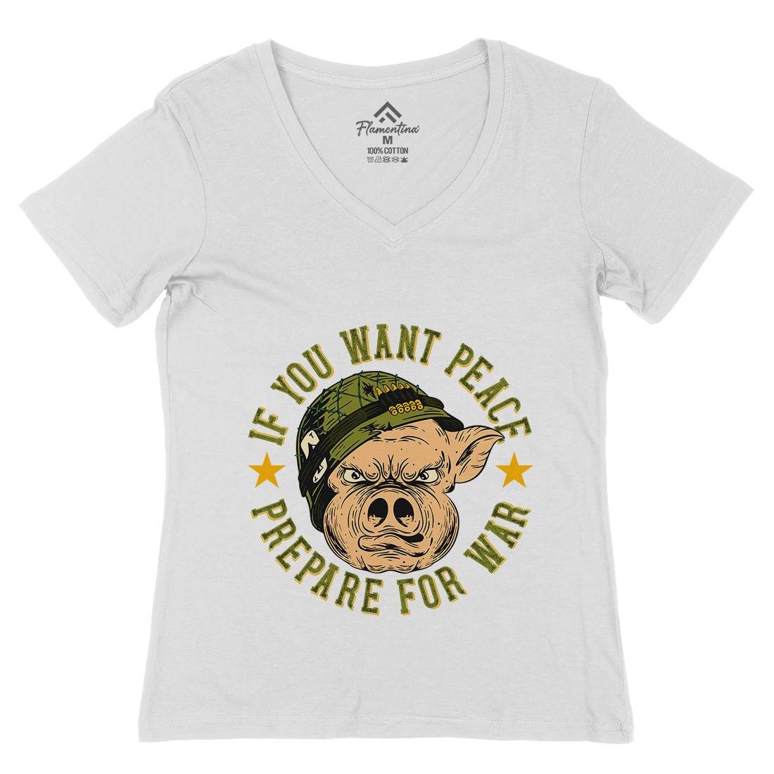 War Pig Womens Organic V-Neck T-Shirt Army C880