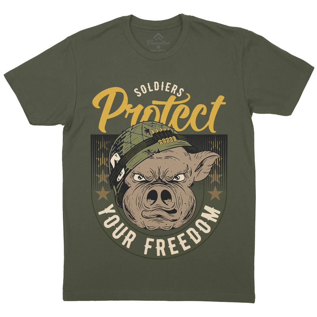Soldier Pig Mens Crew Neck T-Shirt Army C881