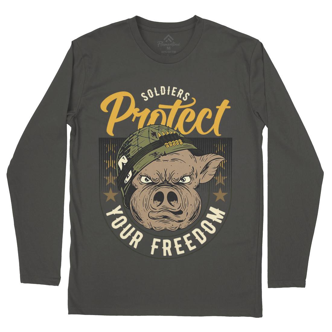 Soldier Pig Mens Long Sleeve T-Shirt Army C881