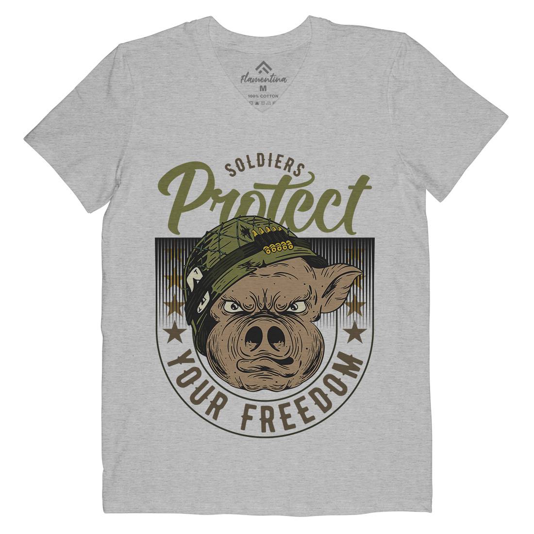 Soldier Pig Mens Organic V-Neck T-Shirt Army C881