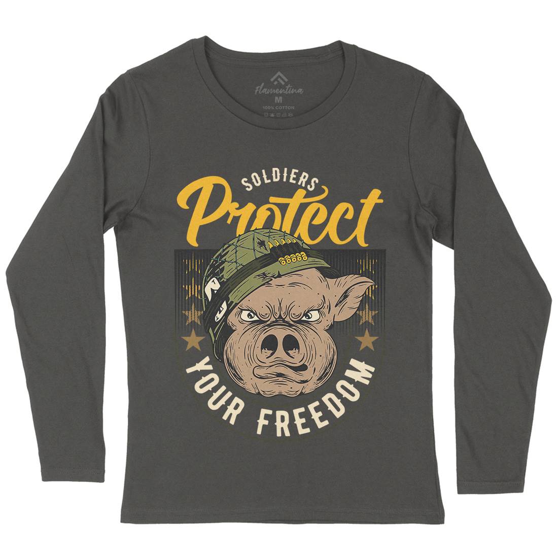Soldier Pig Womens Long Sleeve T-Shirt Army C881