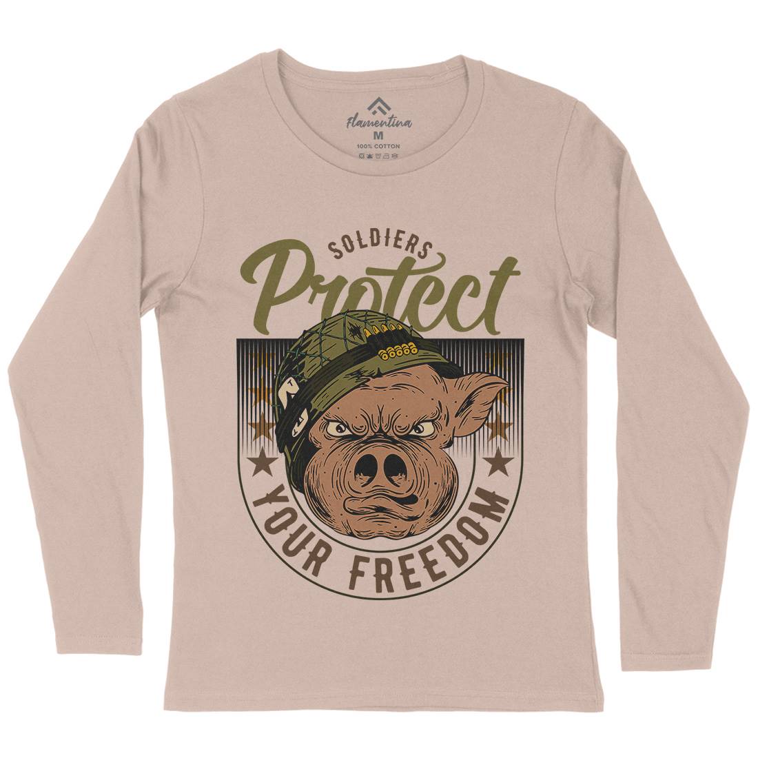 Soldier Pig Womens Long Sleeve T-Shirt Army C881