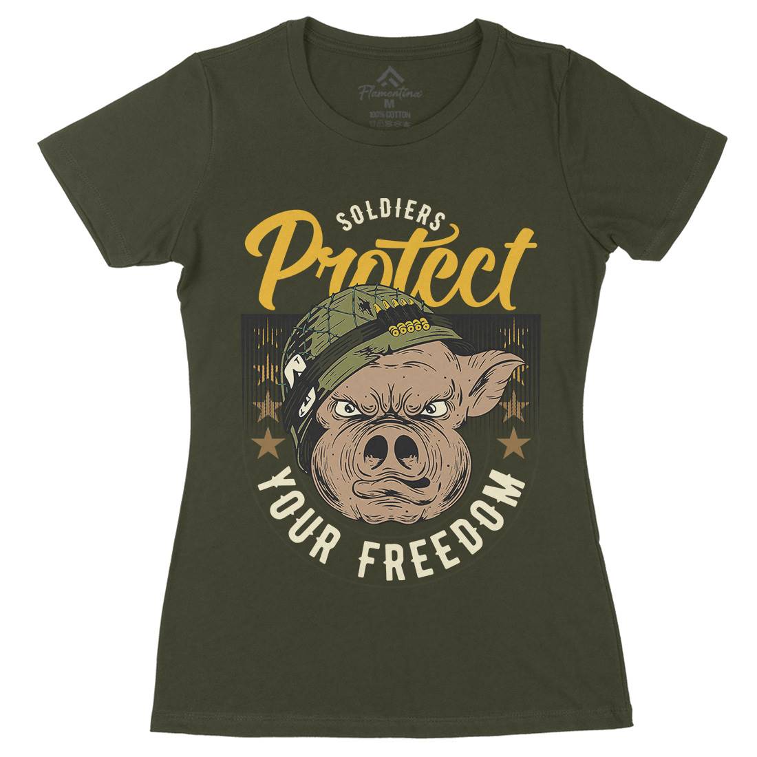 Soldier Pig Womens Organic Crew Neck T-Shirt Army C881