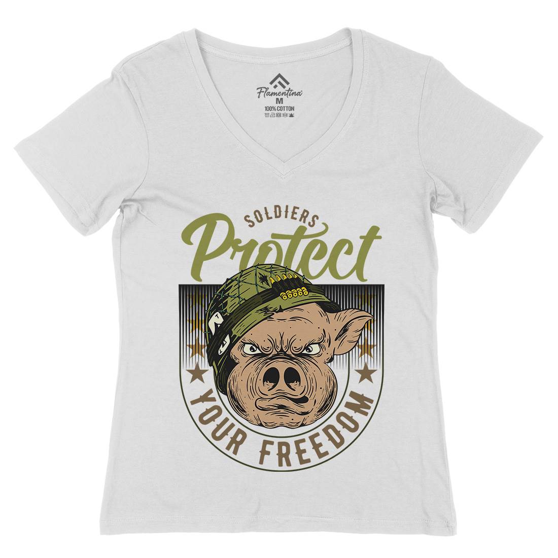 Soldier Pig Womens Organic V-Neck T-Shirt Army C881