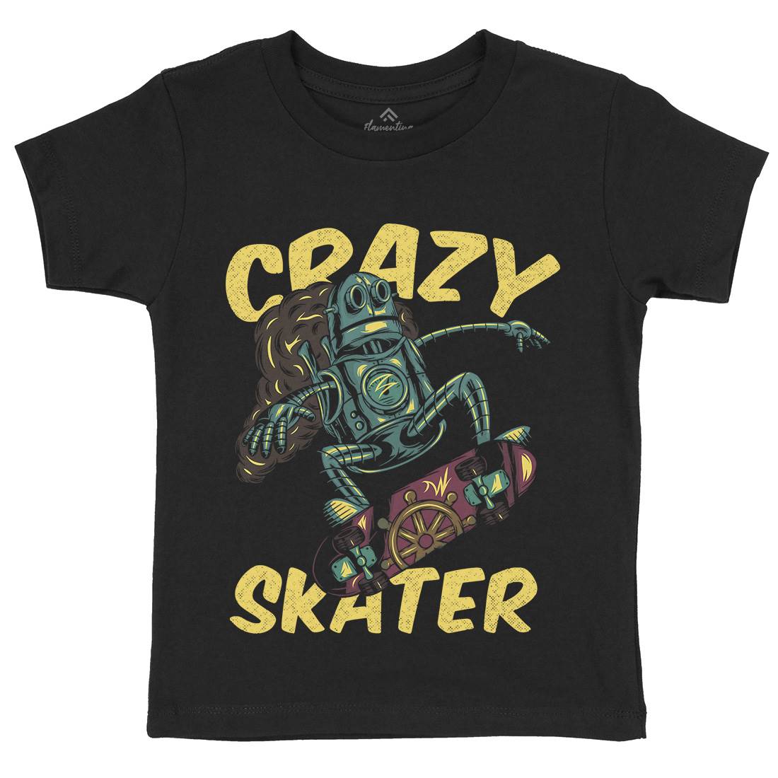 Robot Skater Kids Organic Crew Neck T-Shirt Skate C882