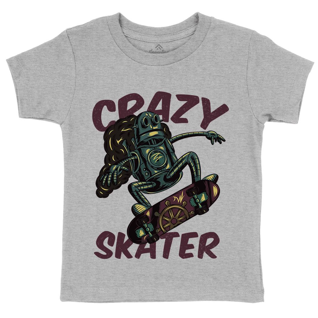 Robot Skater Kids Organic Crew Neck T-Shirt Skate C882