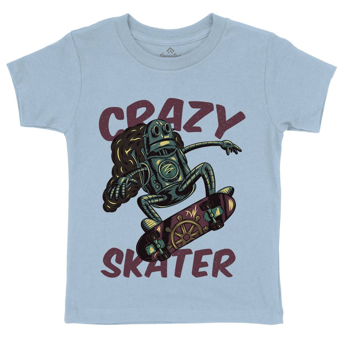 Robot Skater Kids Crew Neck T-Shirt Skate C882