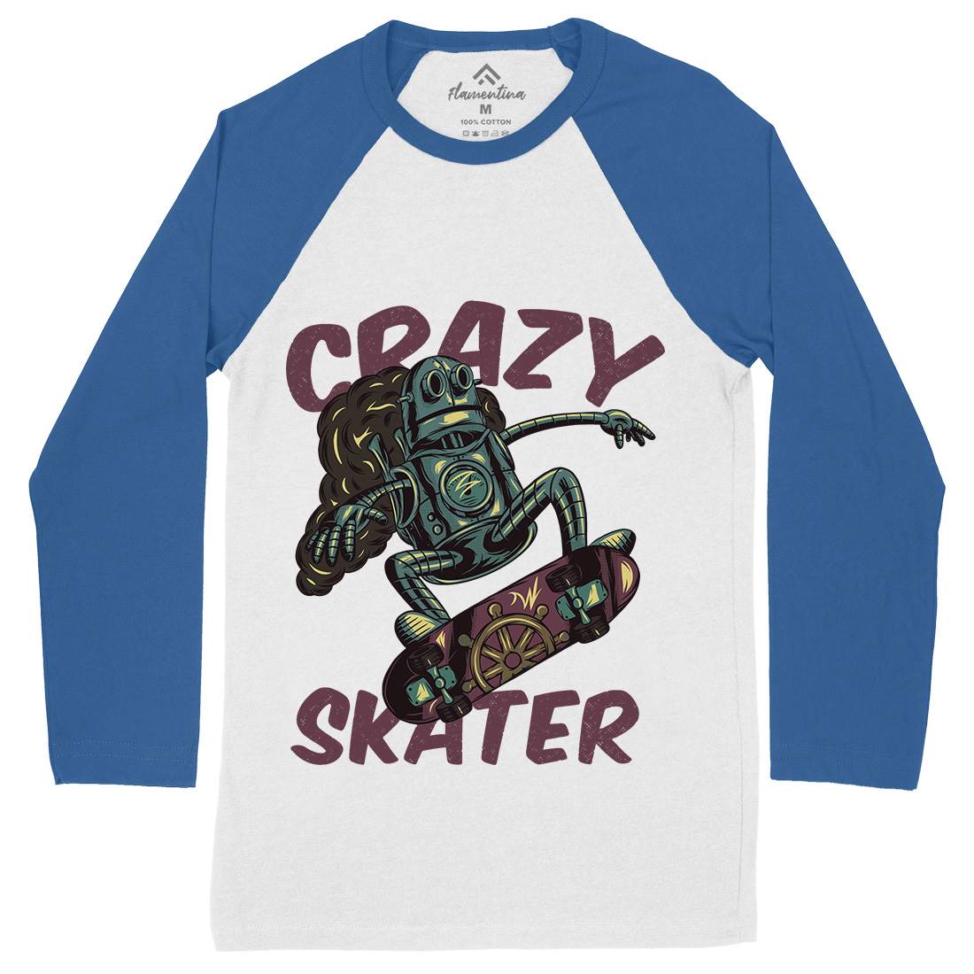 Robot Skater Mens Long Sleeve Baseball T-Shirt Skate C882