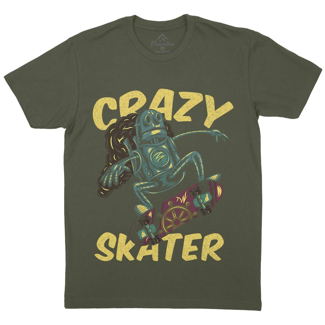 Robot Skater Mens Organic Crew Neck T-Shirt Skate C882