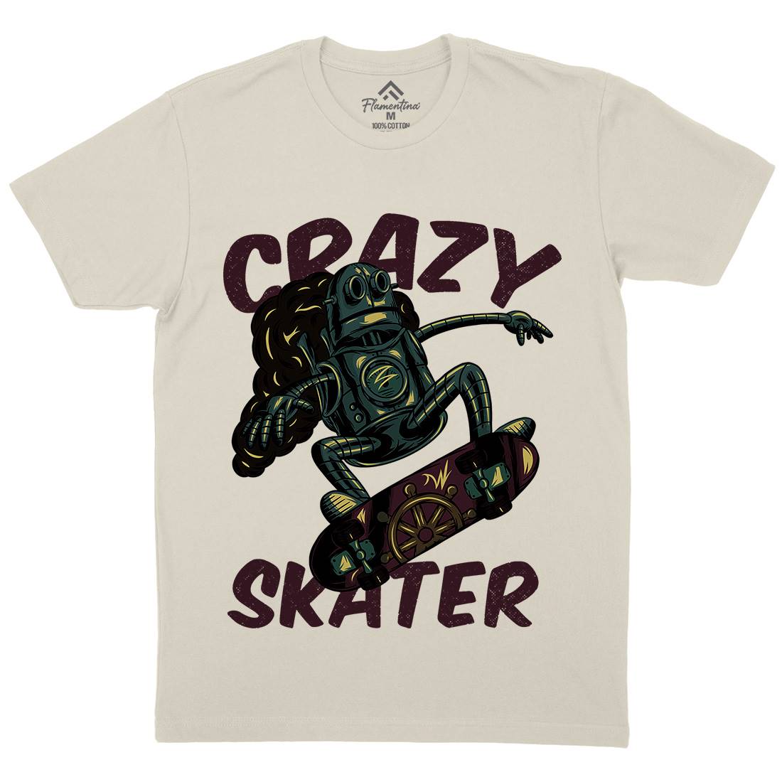 Robot Skater Mens Organic Crew Neck T-Shirt Skate C882