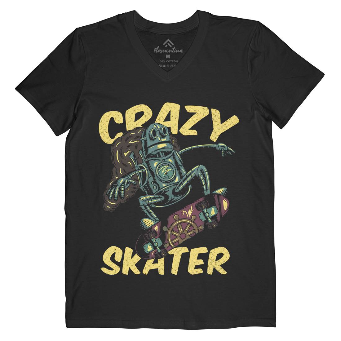 Robot Skater Mens V-Neck T-Shirt Skate C882