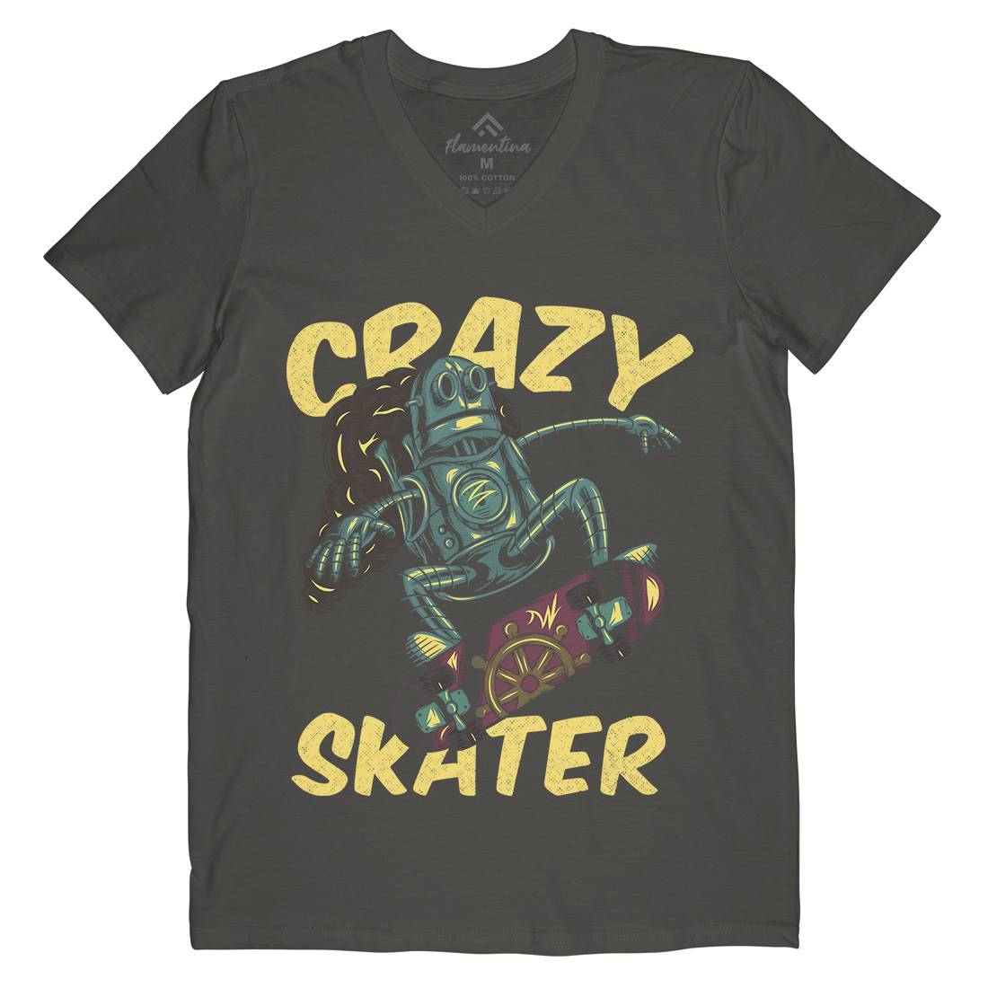 Robot Skater Mens V-Neck T-Shirt Skate C882