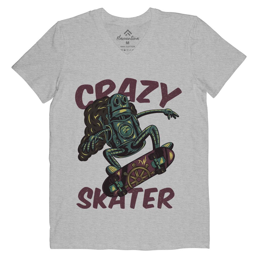 Robot Skater Mens Organic V-Neck T-Shirt Skate C882