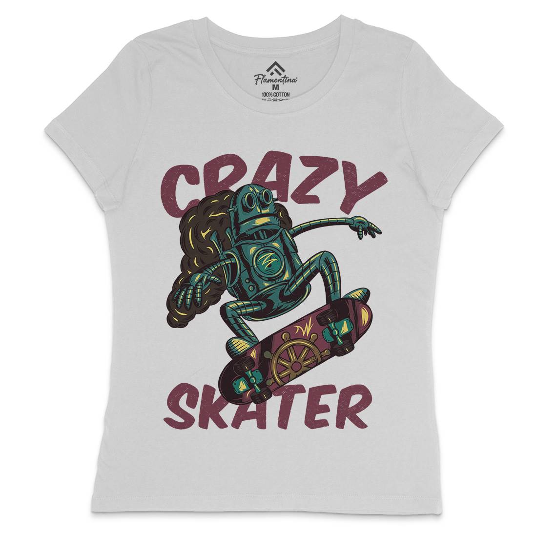 Robot Skater Womens Crew Neck T-Shirt Skate C882