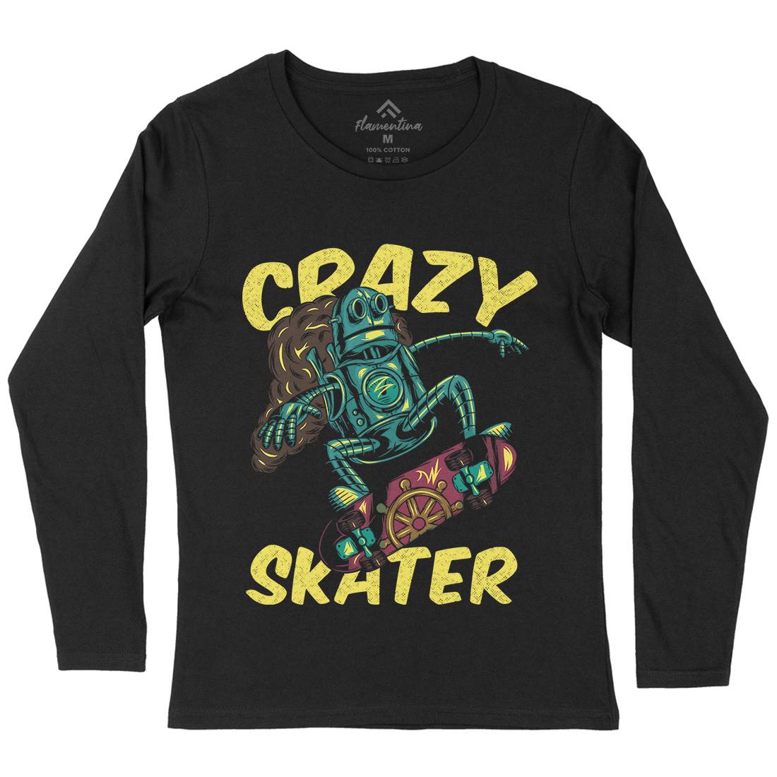 Robot Skater Womens Long Sleeve T-Shirt Skate C882