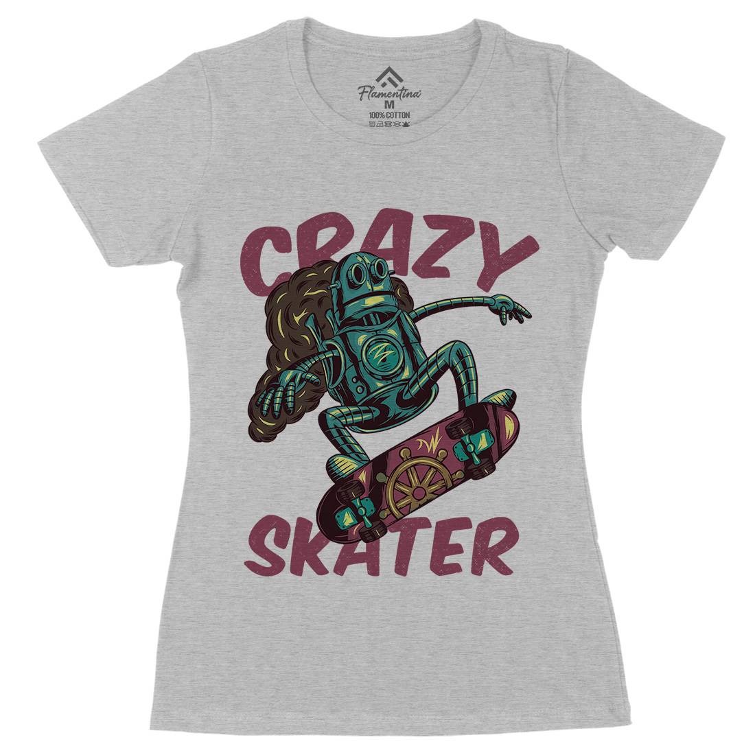 Robot Skater Womens Organic Crew Neck T-Shirt Skate C882