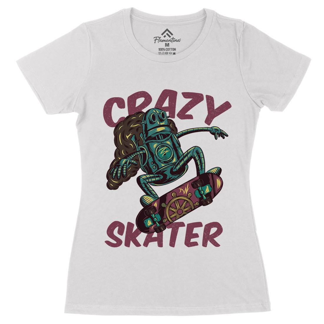 Robot Skater Womens Organic Crew Neck T-Shirt Skate C882