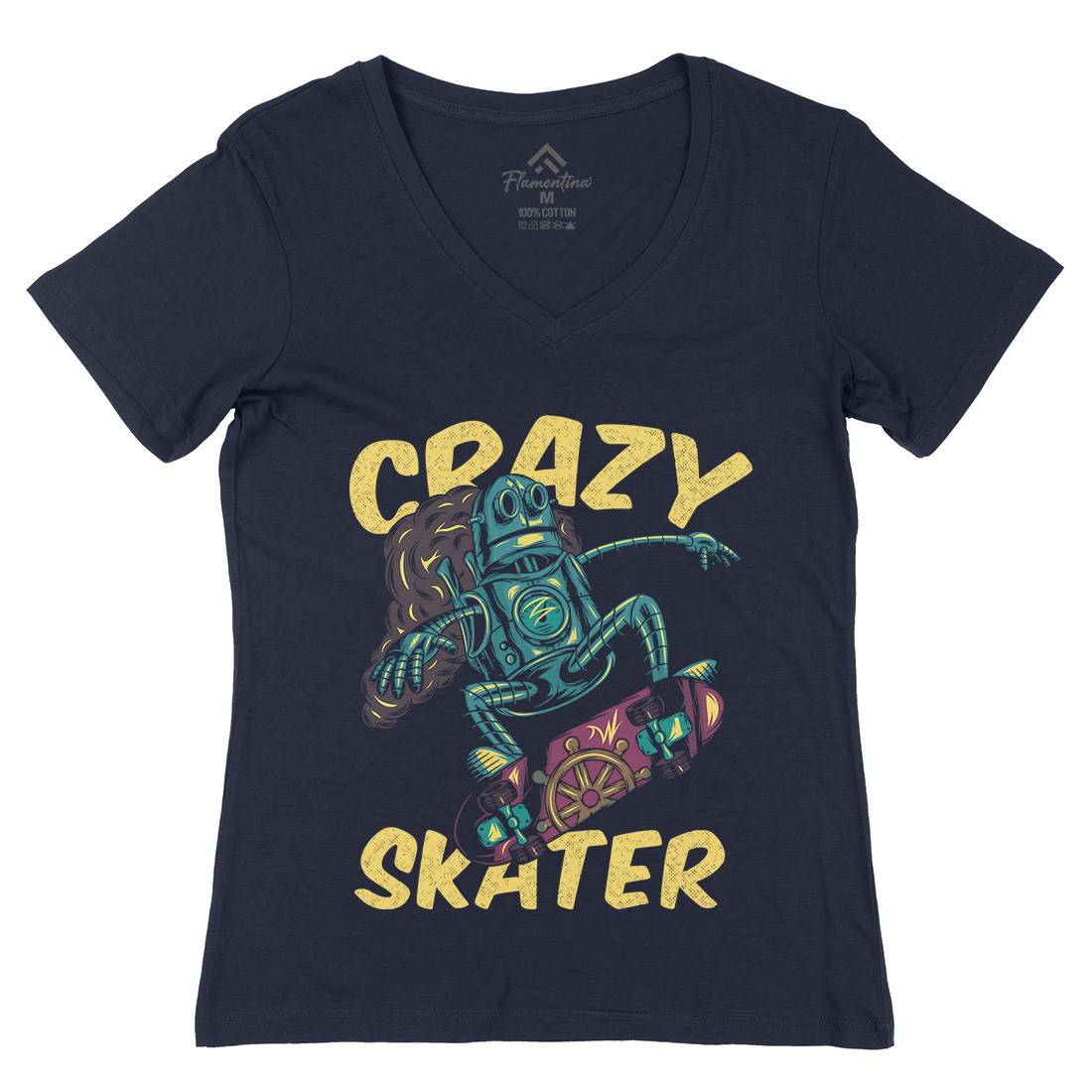 Robot Skater Womens Organic V-Neck T-Shirt Skate C882