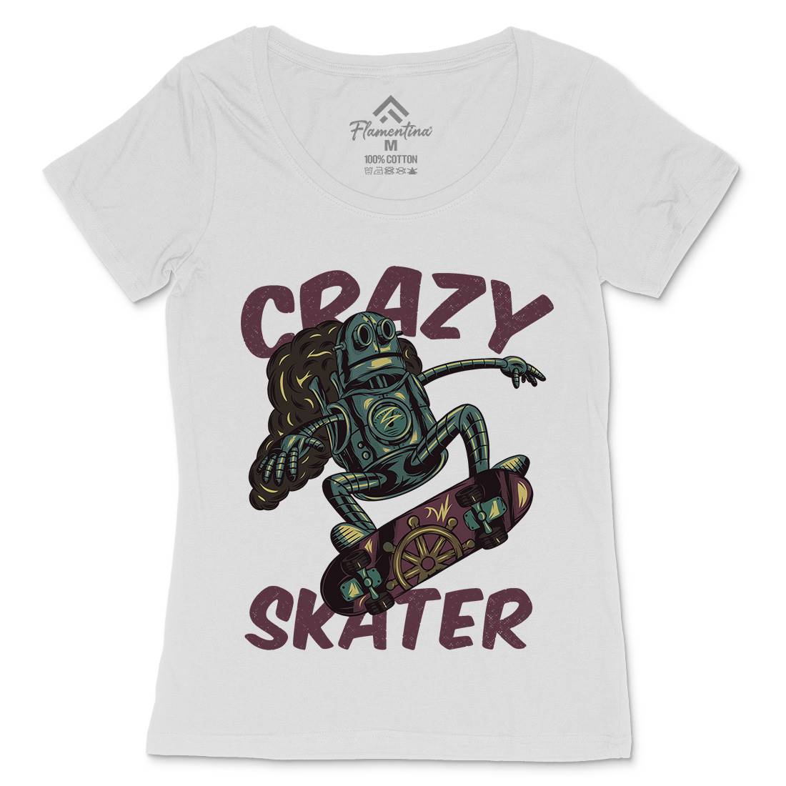 Robot Skater Womens Scoop Neck T-Shirt Skate C882