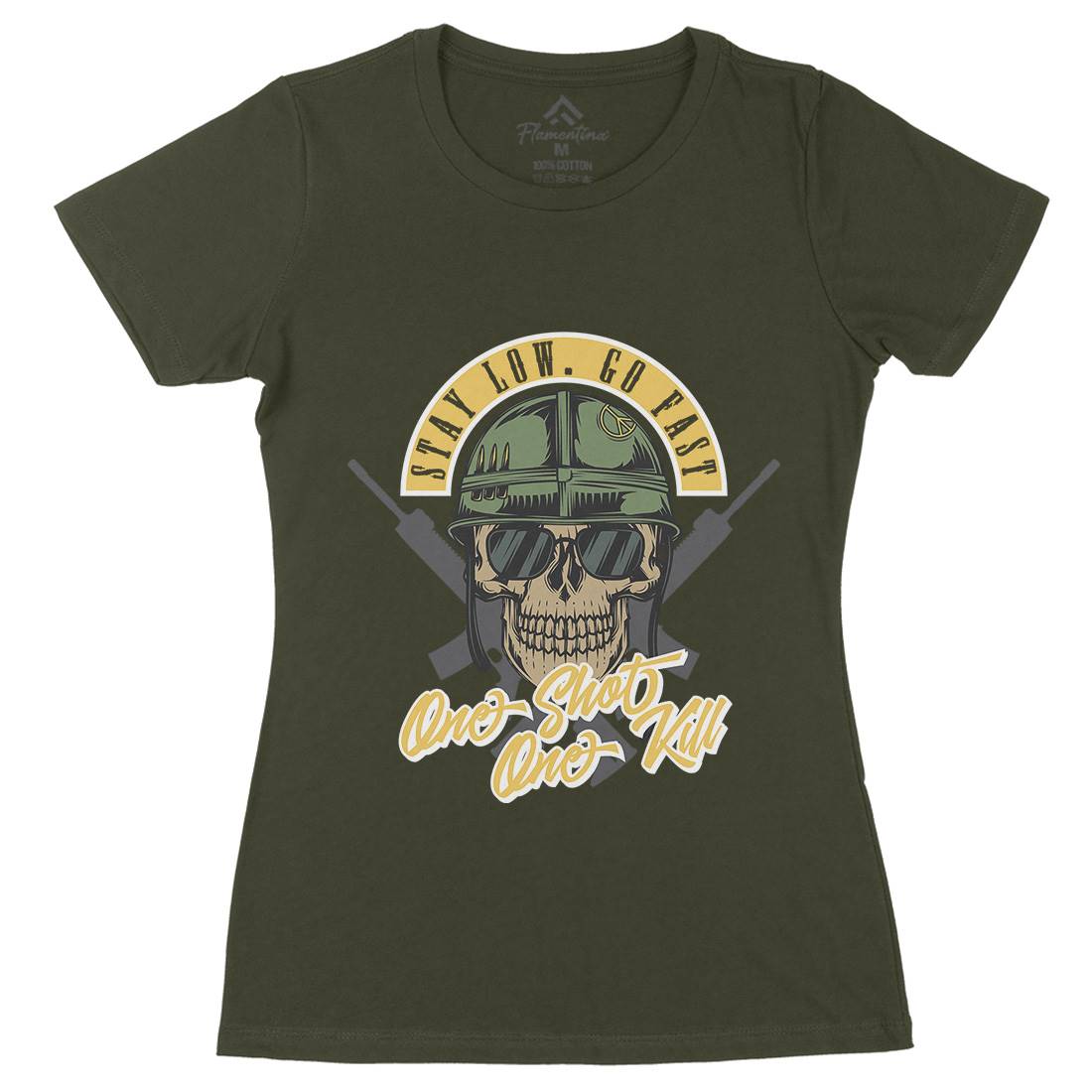 One Shoot Womens Organic Crew Neck T-Shirt Army C885