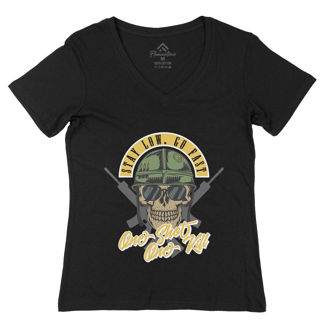 One Shoot Womens Organic V-Neck T-Shirt Army C885
