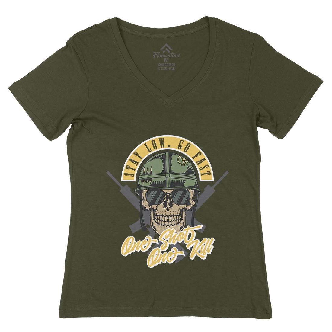 One Shoot Womens Organic V-Neck T-Shirt Army C885