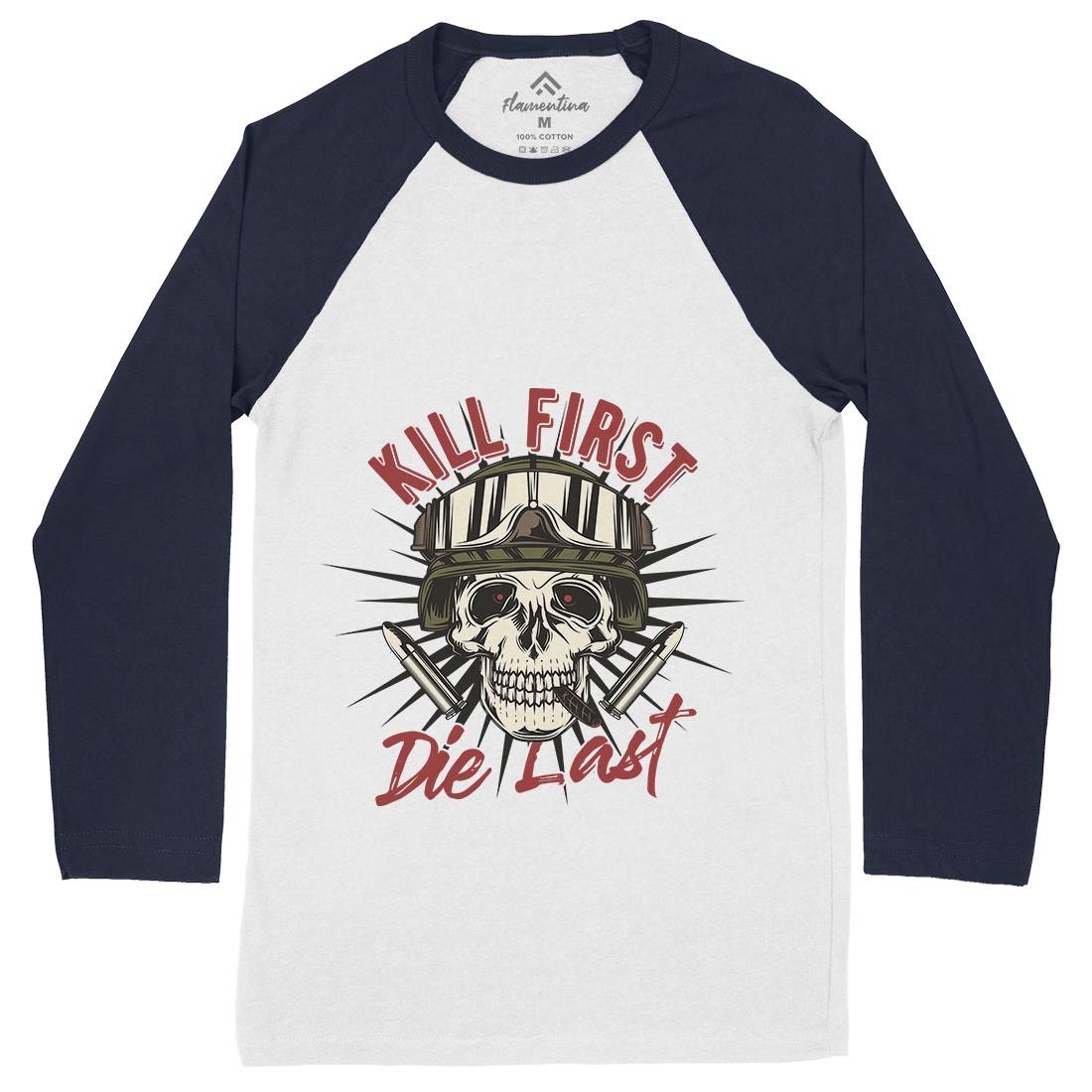 Kill First Mens Long Sleeve Baseball T-Shirt Army C890