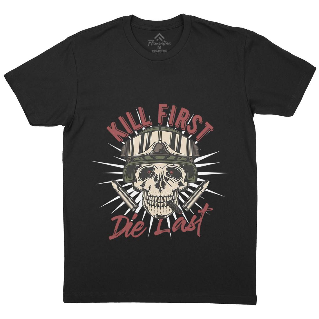 Kill First Mens Organic Crew Neck T-Shirt Army C890
