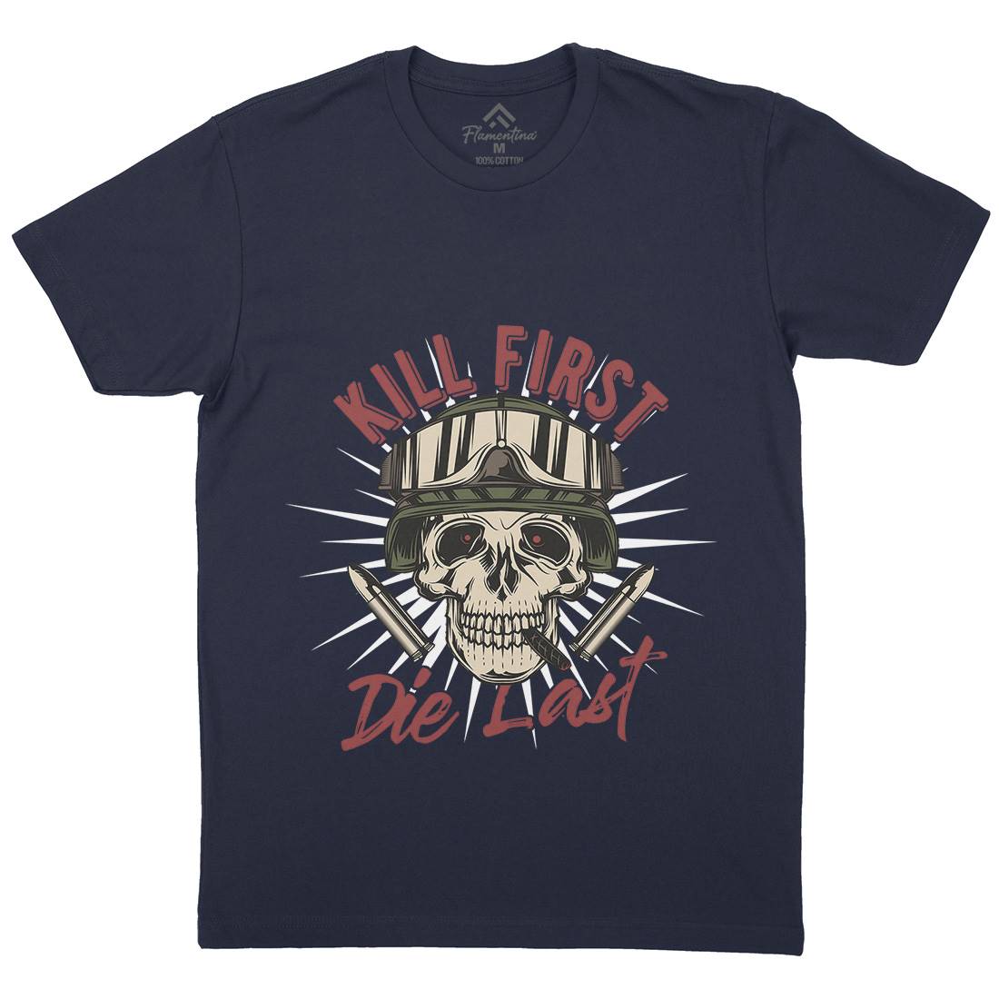 Kill First Mens Organic Crew Neck T-Shirt Army C890
