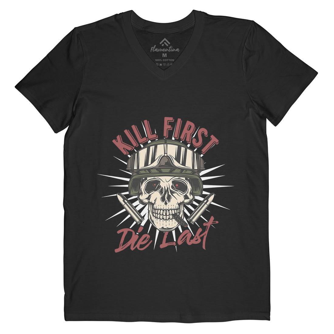 Kill First Mens Organic V-Neck T-Shirt Army C890