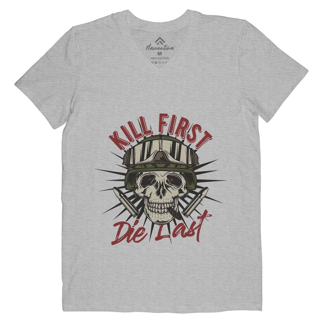 Kill First Mens Organic V-Neck T-Shirt Army C890