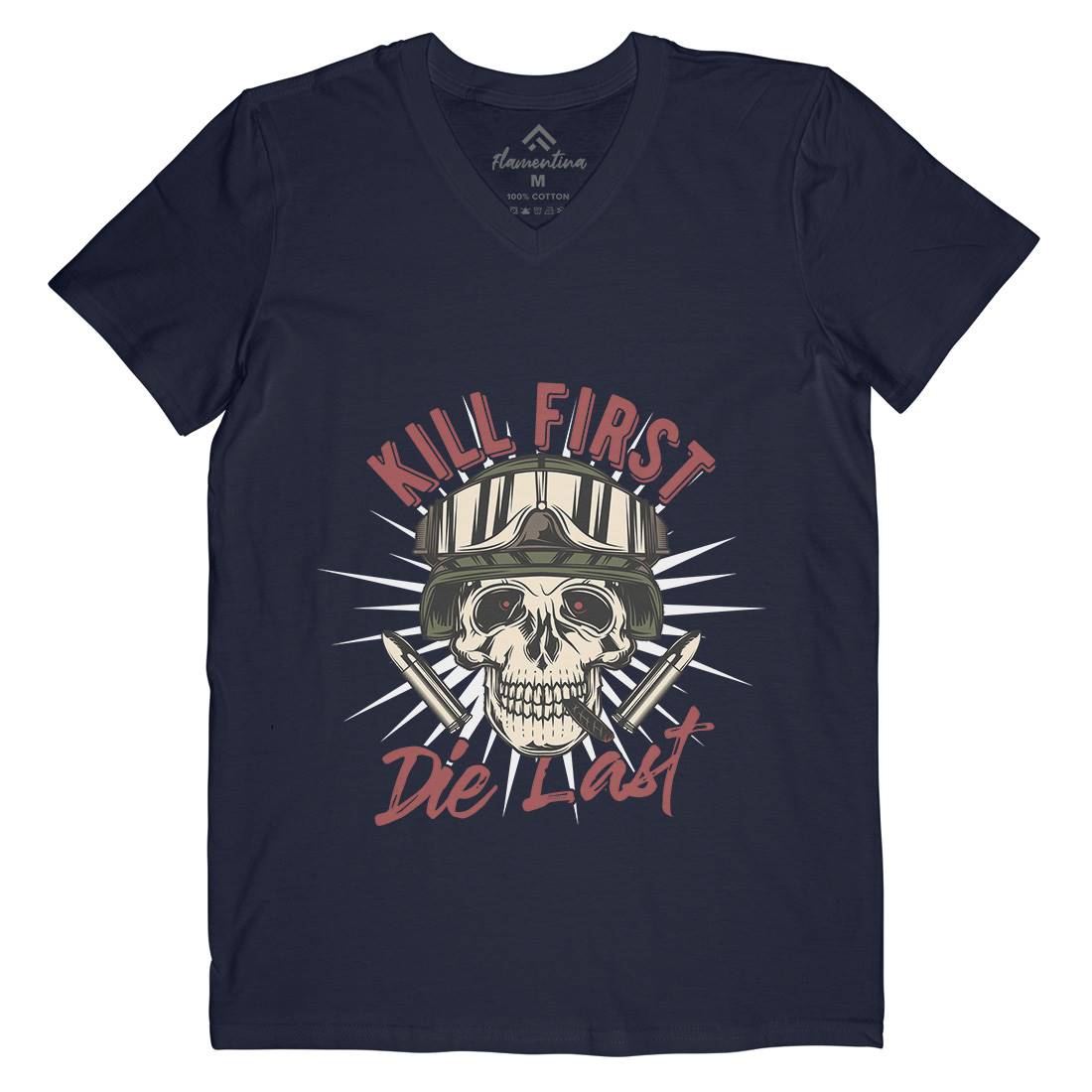 Kill First Mens V-Neck T-Shirt Army C890