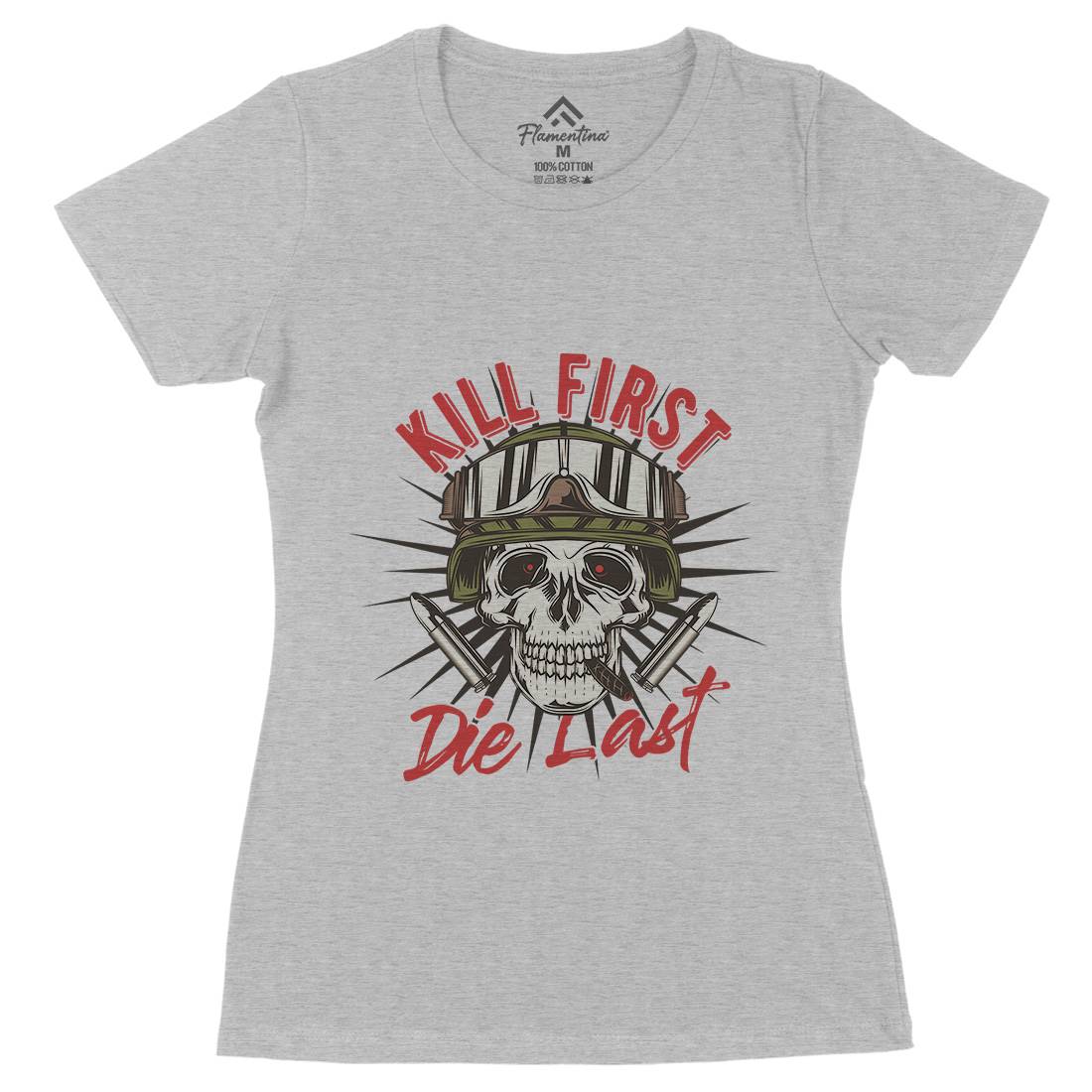 Kill First Womens Organic Crew Neck T-Shirt Army C890